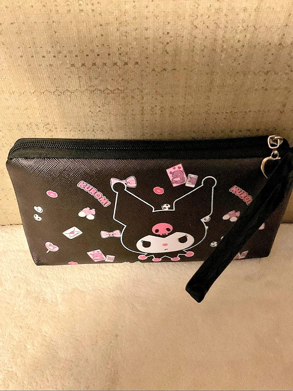 Sanrio Kuromi Black Canvas Wristlet Pouch in Black & Pink